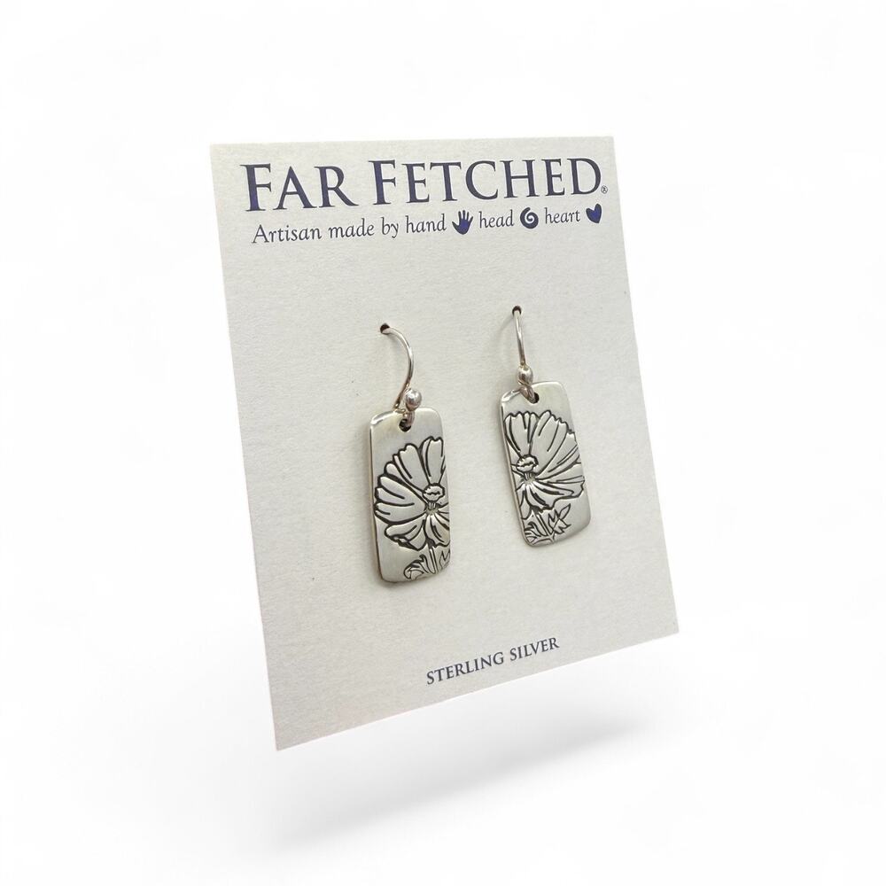 Far Fetched Cosmos Flower Dangle Earrings 925 Sterling Silver Artisan Handmade
